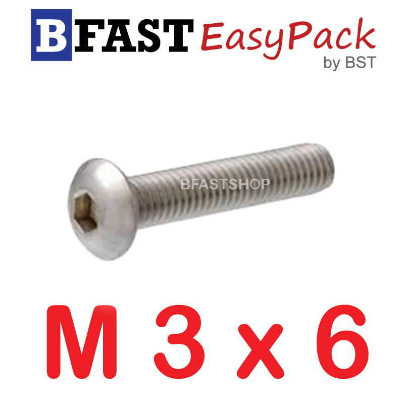 สกรูหัวจมกลมสแตนเลส SUS M3 x 6 ( 10 ตัว/ถุง )