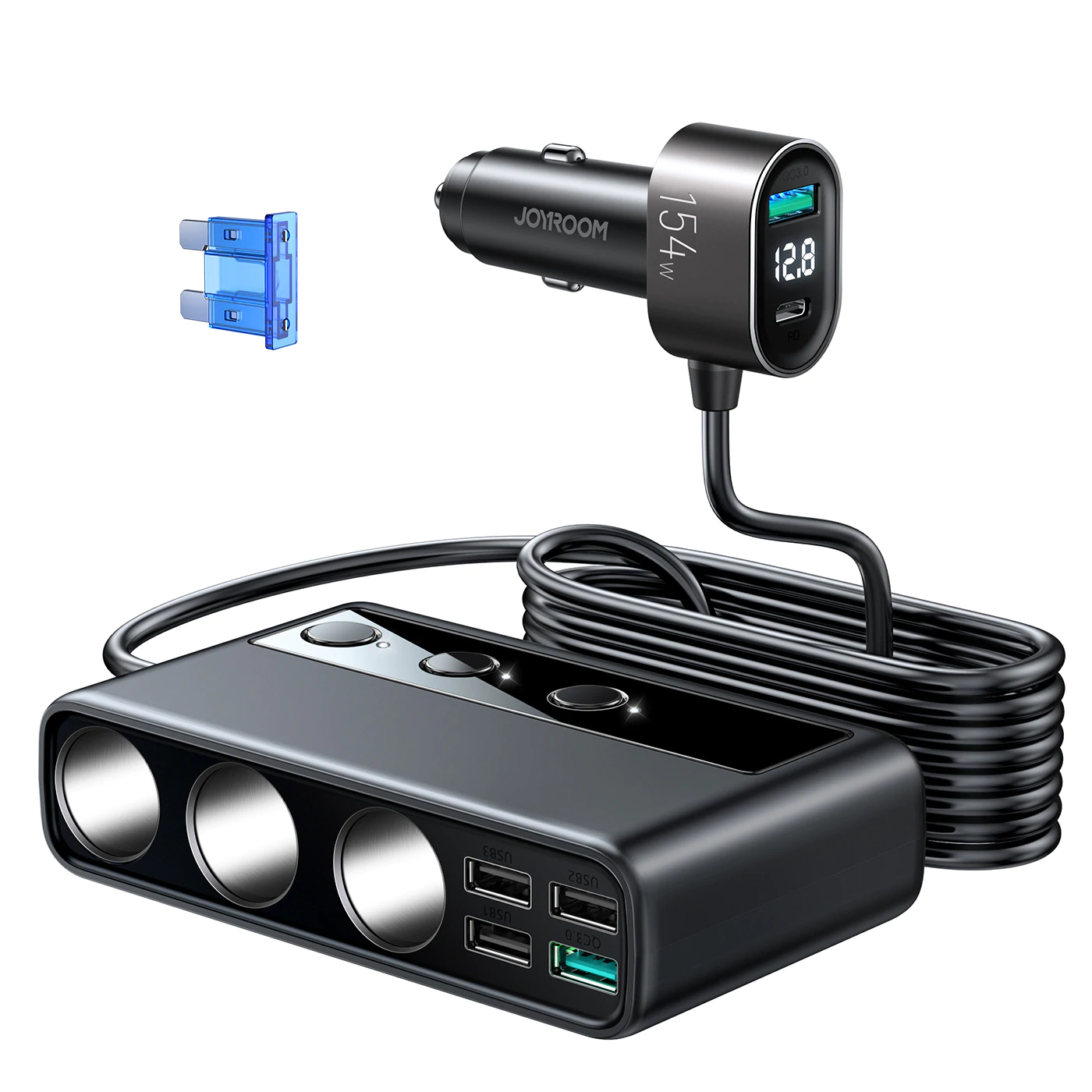 Joyroom JR-CL06 Car Charger 3 Port/6ช่อง มาพร้อม LED 154 W PD+QC3.0+USB*4 ที่ชาร์จในรถแบบ 2 จุด สามารถติดเบาะหลังได้