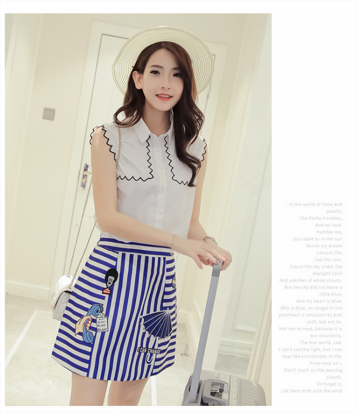 ชุดเสื้อกระโปรงโทนสีฟ้า ขาว สวยๆ น่ารัก สดใส สไตล์สาวเกาหลี