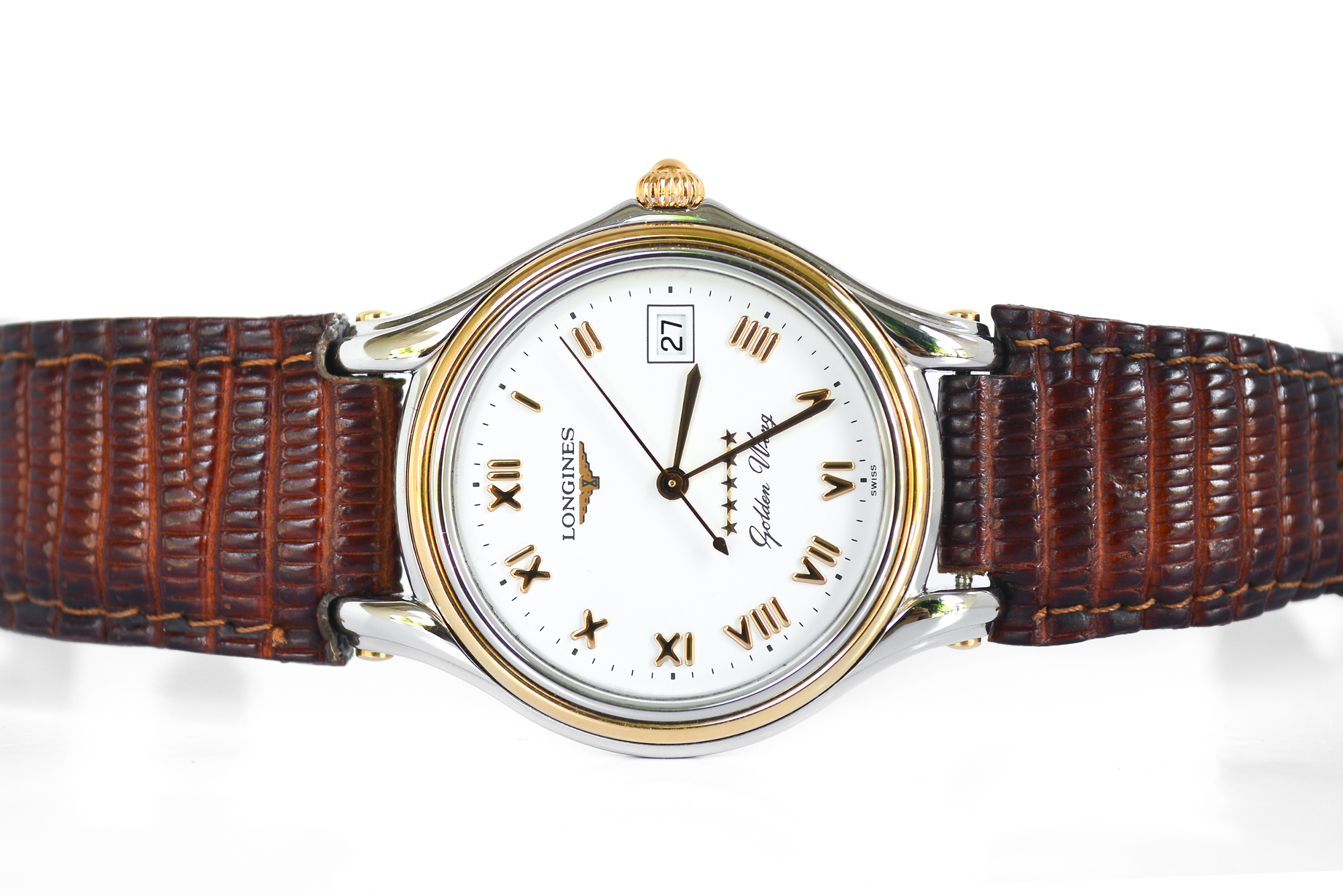 Longines Golden Wing ขอบ 18K Quartz สายหนัง