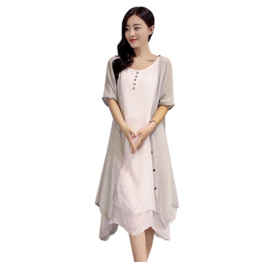Women Beach Loose Vestidos Sleeveless Dresses For Womenes Boho Linen Long MaxiDresses Outwear Cardigan Fashion 2016 Summer Asia Dresses Online Plus Size Grey
