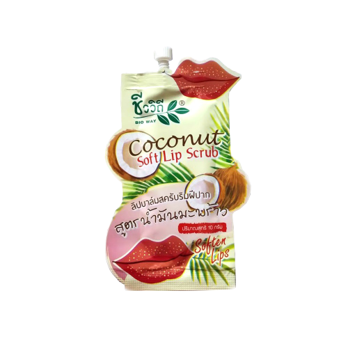 ชีววิถี ลิปบาล์มสครับริมฝีปาก สูตรน้ำมันมะพร้าว10 g.ขัดผิวบริเวณริมฝีปากที่ดำคล้ำ