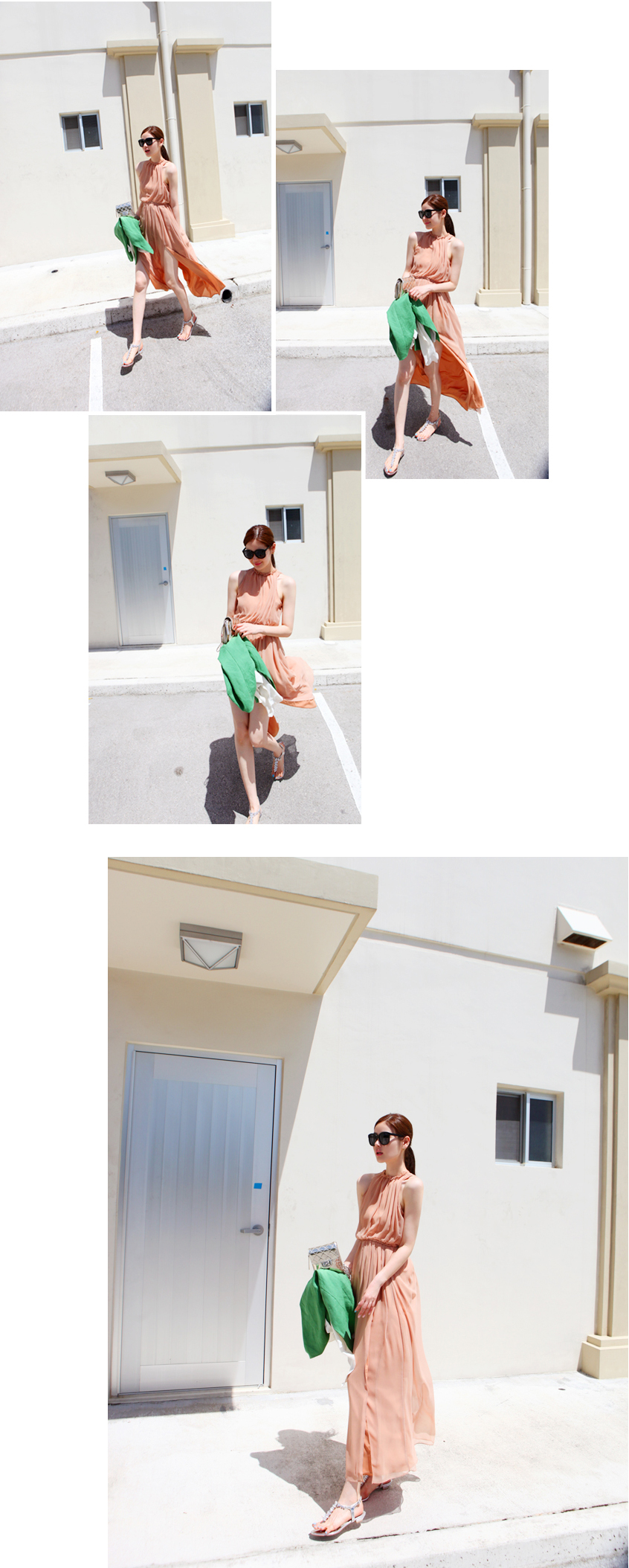 maxi dress - ชุดเดรสยาวผ้าชีฟอง ใสเที่ยว ใส่ทำงาน แขนกุด เปิดหลัง สีโอรส น่ารักมากๆ ค่ะ สามารถใส่ออกงานได้ Asia Sttreet Fashion