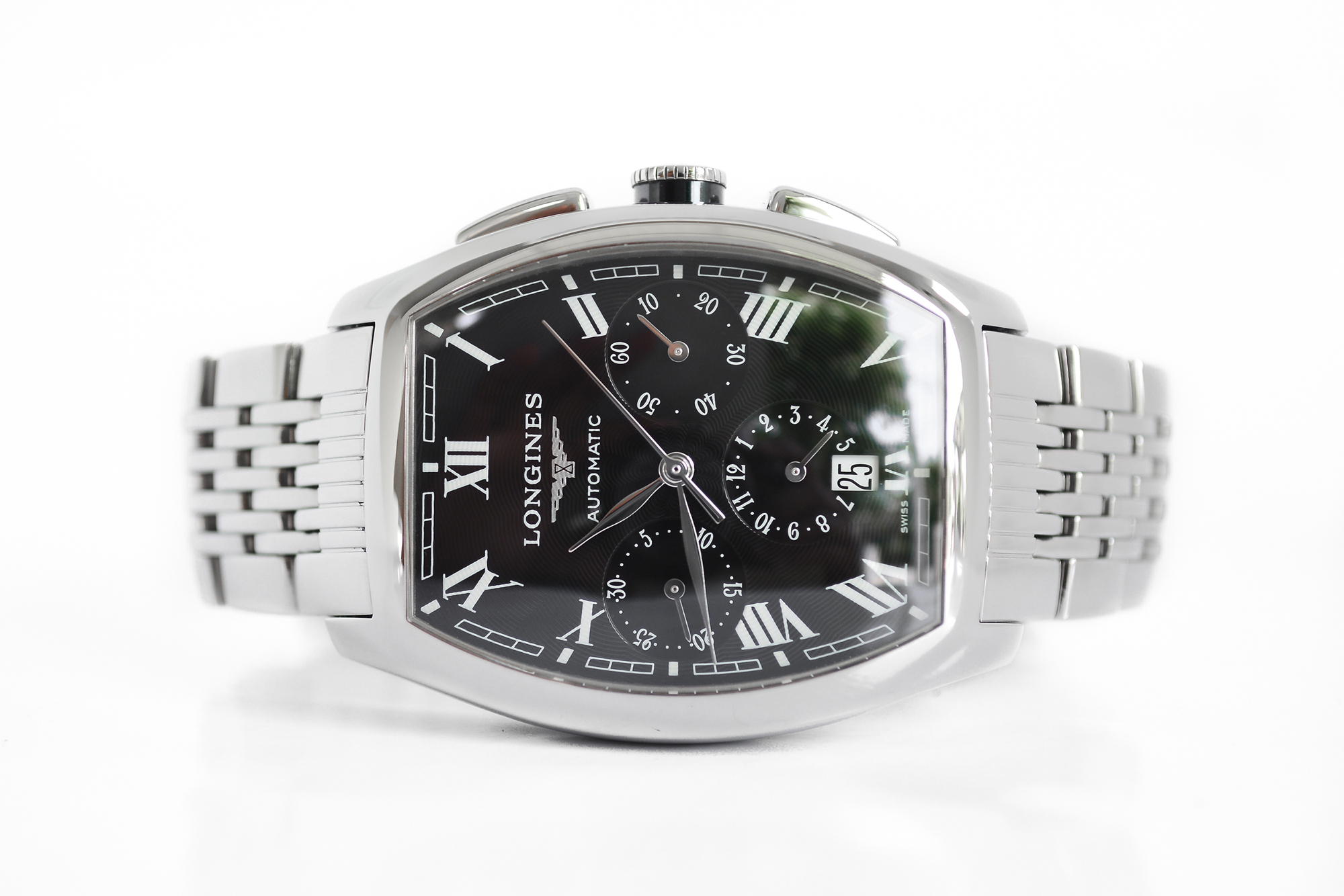 Longines Evidenza Automatic Chronograph ถังเบียร์ เลขโรมัน