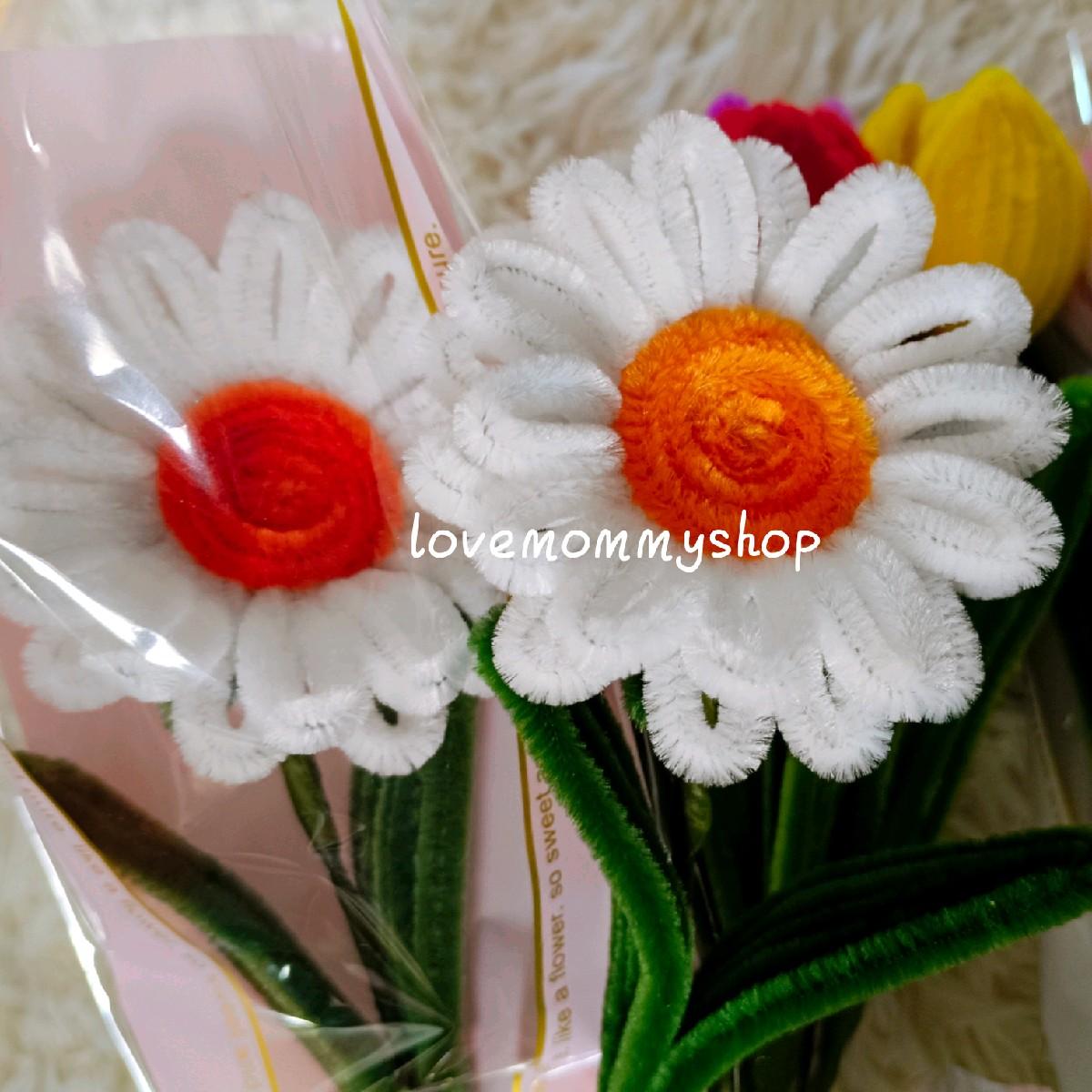 ช่อดอกทานตะวัน ดอกทิวลิป ดอกเดซี่ ดอกไม้จากลวดกำมะหยี่