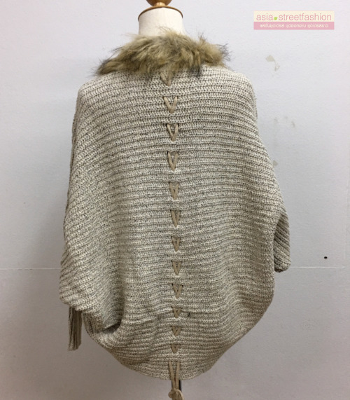 เสื้อกันหนาวถักไหมพรม ทรงสวย แต่งขนเฟลอ หรูๆ ผู้ดีมากๆ