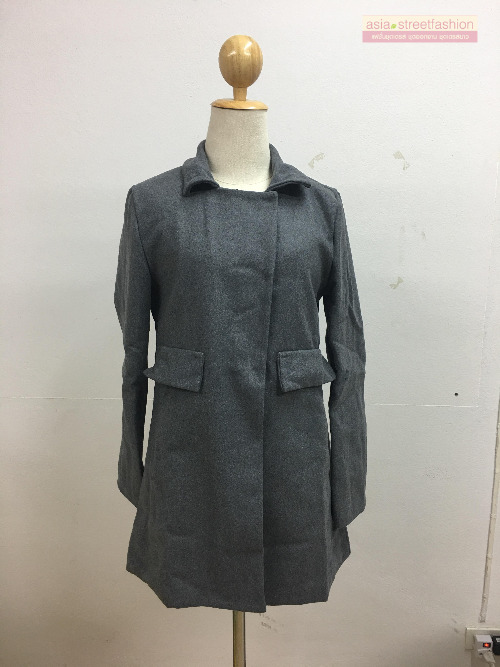 เสื้อโค้ทกันหนาว สีดำ ทรงสวย ใส่ได้หลายแบบ ผ้าดีบุซับในกันลม BLACK L