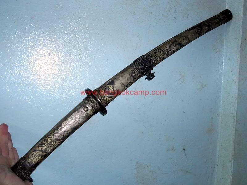 ดาบซามูไร ลายเสือ ขนาดกลาง ใบมีดเป็นเหล็กลาย (ใบมีดดามัสกัส)