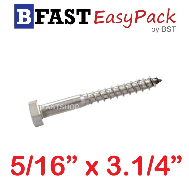 สกรูเกลียวปล่อยขันไม้สแตนเลส 5/16" x 3.1/4" ( 1 ตัว/ถุง)