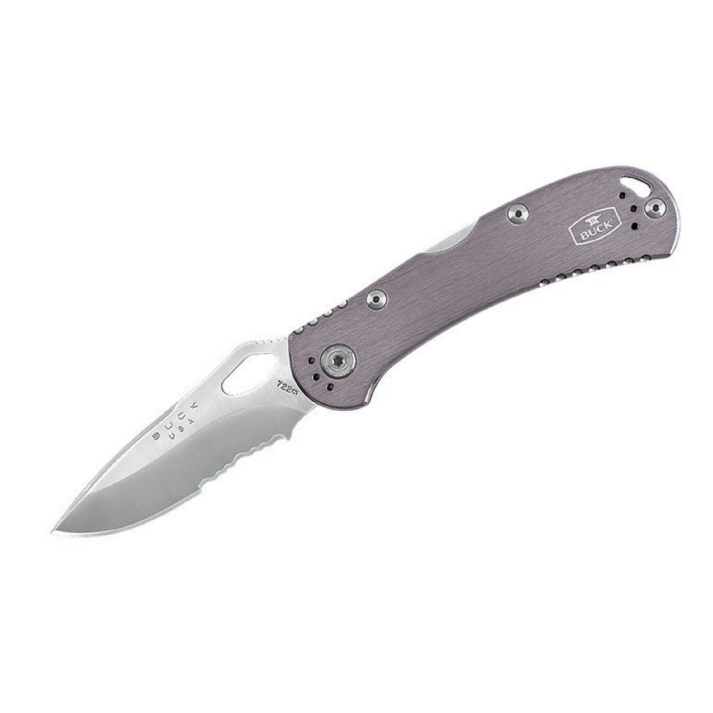 มีดพับ Buck 722 SpitFire Folding Knife 3.25" Satin Drop Point Combo Blade, Black Anodized Aluminum Handles - 12358