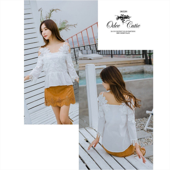 เสื้อลูกไม้สีขาว สายเดี่ยว ไหล่เว้า สวยเก๋ น่ารัก ดูดี