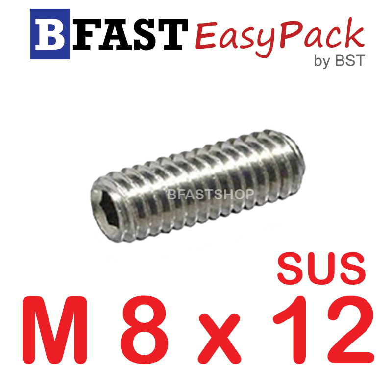 สกรูตัวหนอนสแตนเลส SUS M8 x 12 (8 ตัว/ถุง)