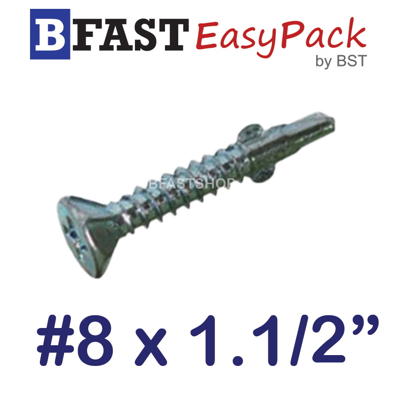 สกรูปลายสว่านเตเปอร์มีปีก F+ #8 x 1.1/2" Wing Tek (25 ตัว/ถุง)