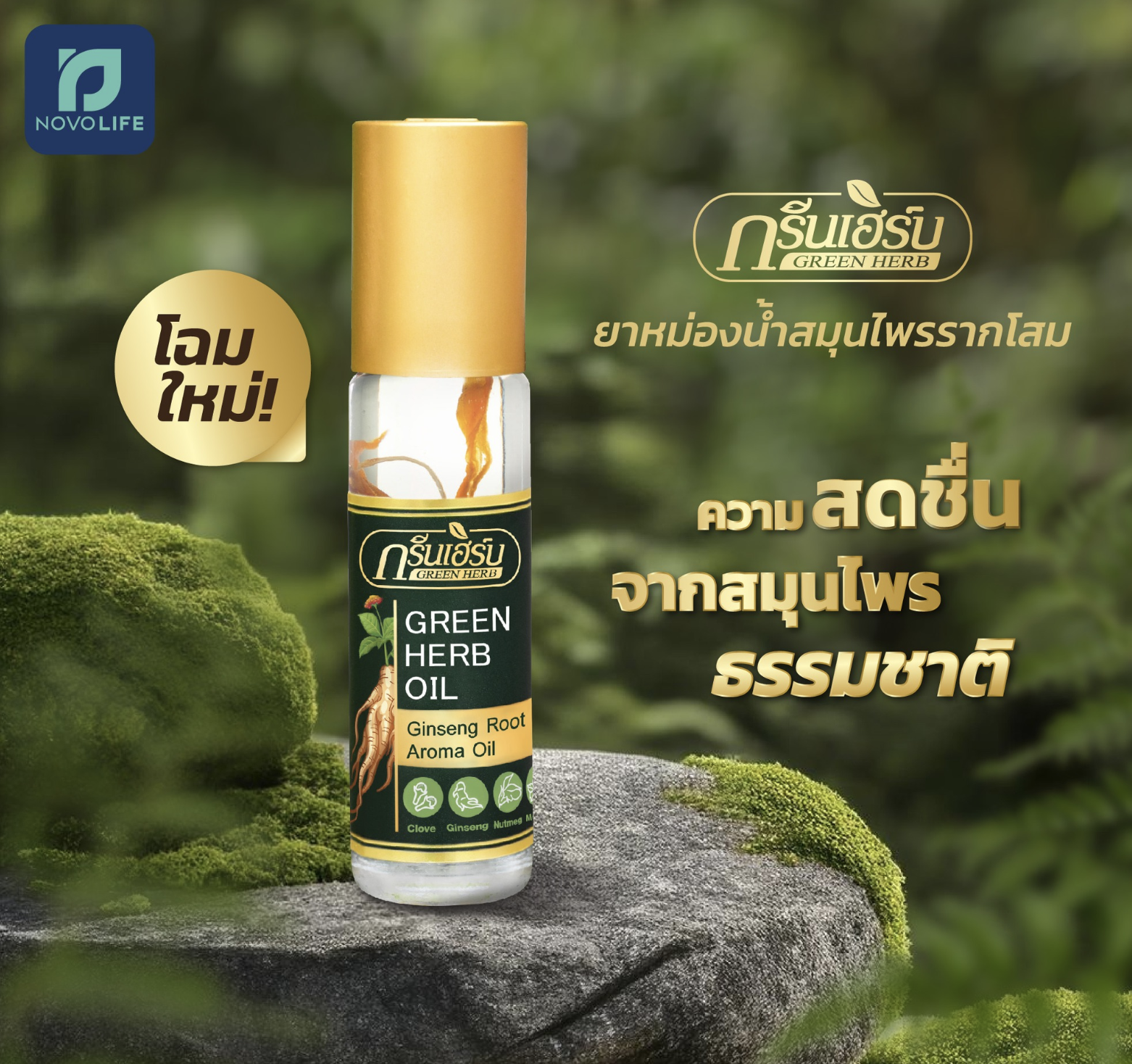 ยาหม่องน้ำสมุนไพรรากโสม กรีนเฮิร์บ (ราคาส่ง 1 โหล)