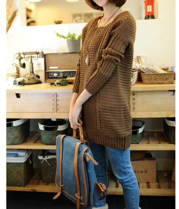 fashion เสื้อกันหนาวไหมพรม สีน้ำตาล ใส่เที่ยว น่ารักๆ