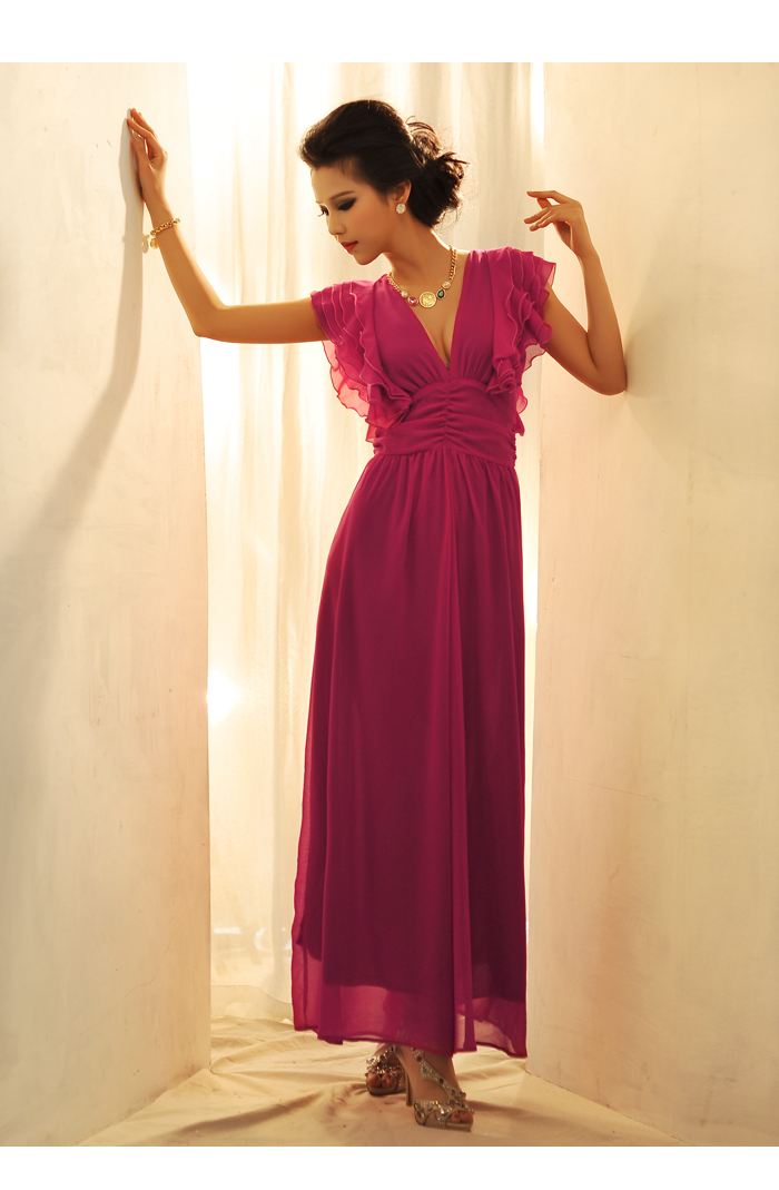 fashion jumpsuit ชุดเอี๊ยมกางเกงขายาว เซ็กซี่ คอวี สีม่วง สไตล์ยุโรป ผ้าชีฟอง สามารถใส่ออกงานได้