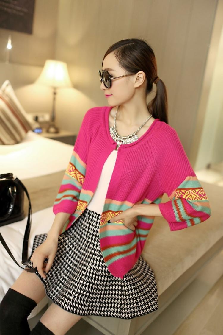 fashion เสื้อคลุม ไหมพรม สีชมพู บานเย็น ใส่ทำงาน เที่ยว น่ารักๆ