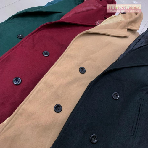 เสื้อโค้ทกันหนาว สไตล์เกาหลี ทรงเรียบง่าย ทรงยาว ดูดี ผ้าวูลผสมบุซับในกันลม จะใส่คลุม หรือใส่เป็นโค้ทก้สวยเก๋ พร้อมส่งจ้า เขียวเข้มขี้ม้า