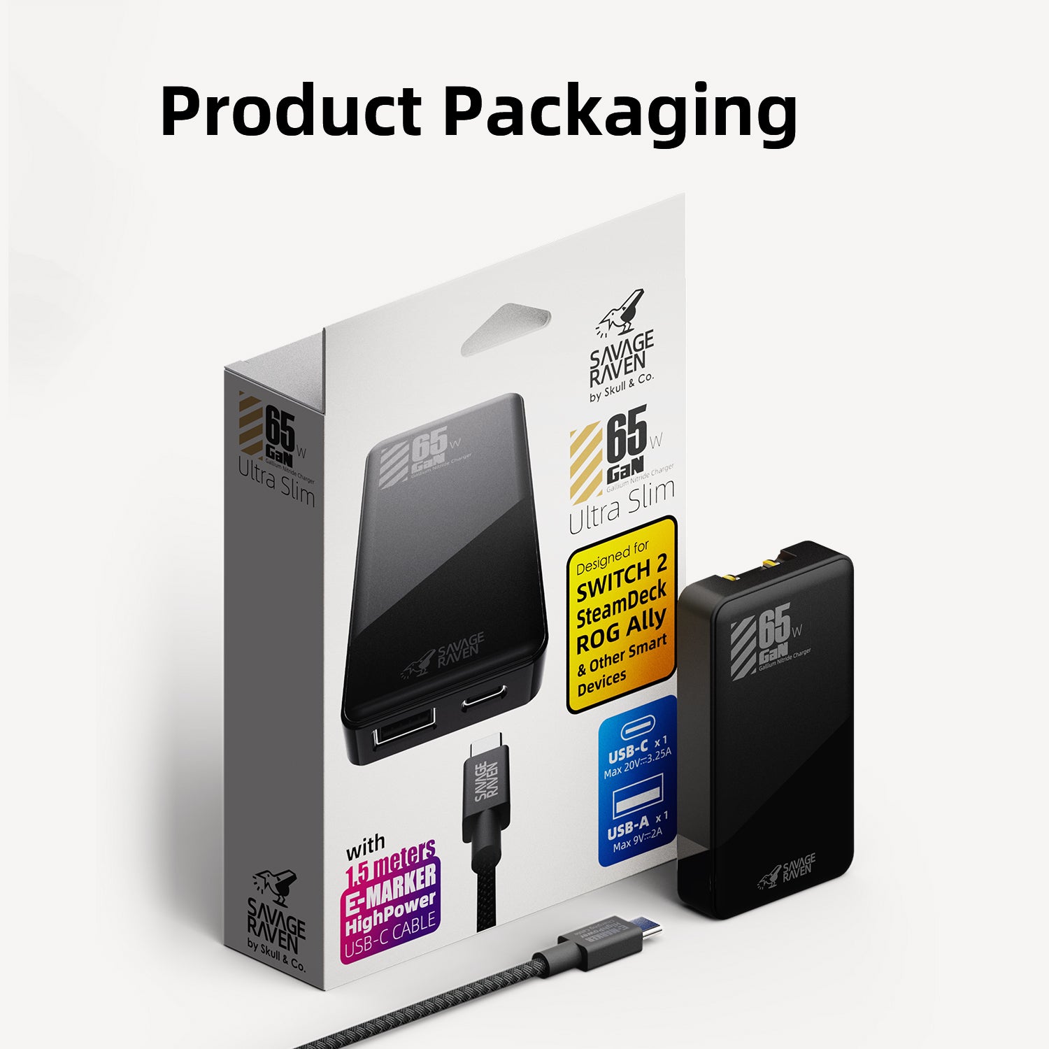 Savage Raven by Skull & Co. 65W GaN Power Adapter for Nintendo SWITCH2/Steam Deck/ROG Ally