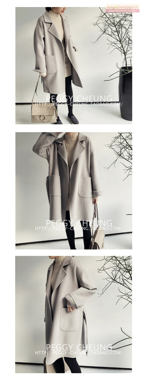 OverCoat เสื้อโค้ทกันหนาว ทรงโคล่งสีเทา ผ้าวูลผสม บุซับในกันลม พร้อมส่ง same pic