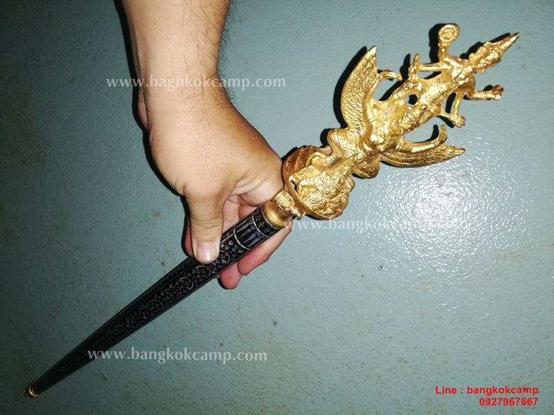 ไม้ครู หรือไม้ถือประดับมุข หัวนารายณ์ทรงสุบรรณ(นารายณ์ทรงครุฑ) ท้ายราหู ชุบทอง