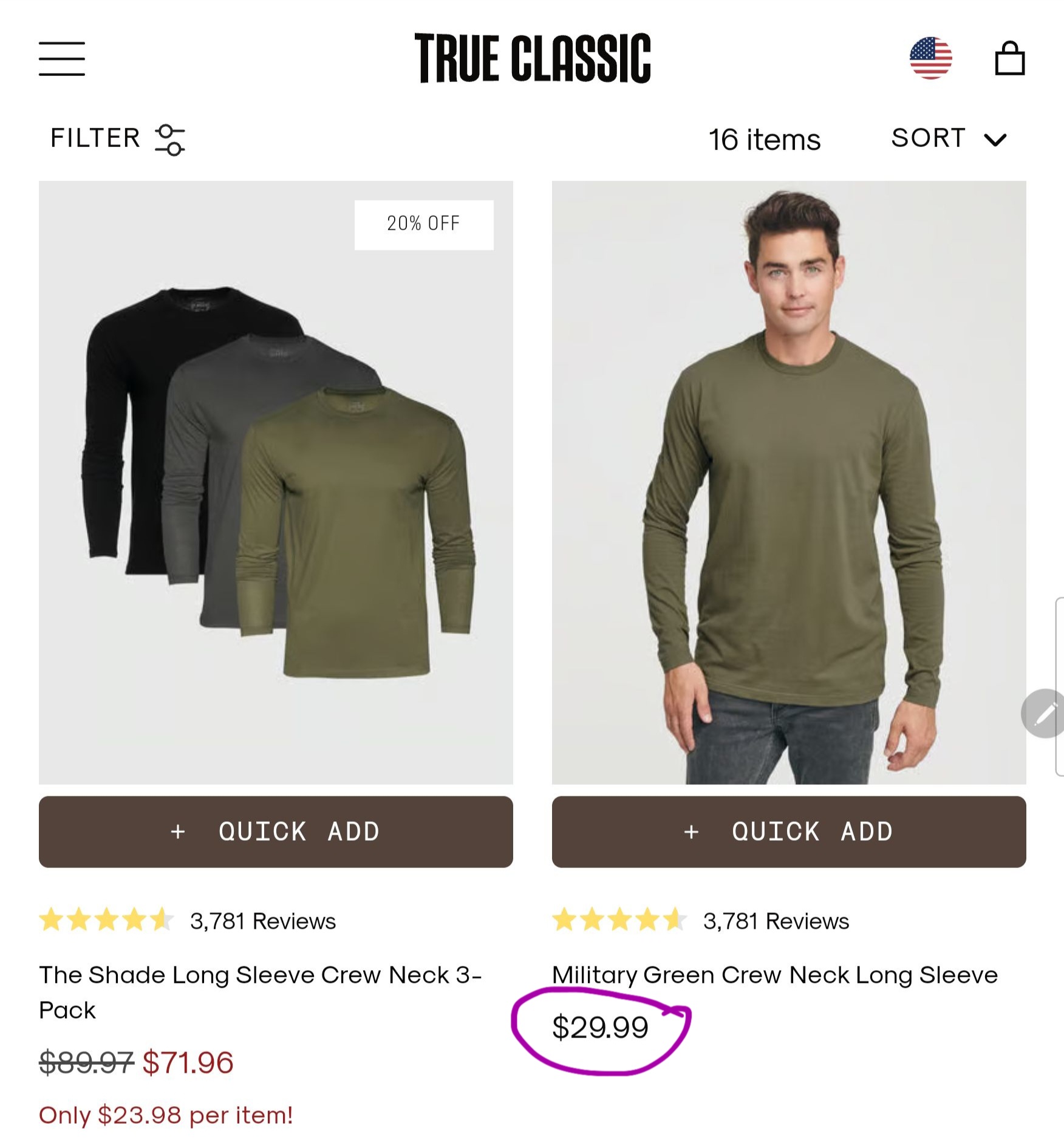 True Classic Premium Crew Neck Long Sleeve T-Shirt