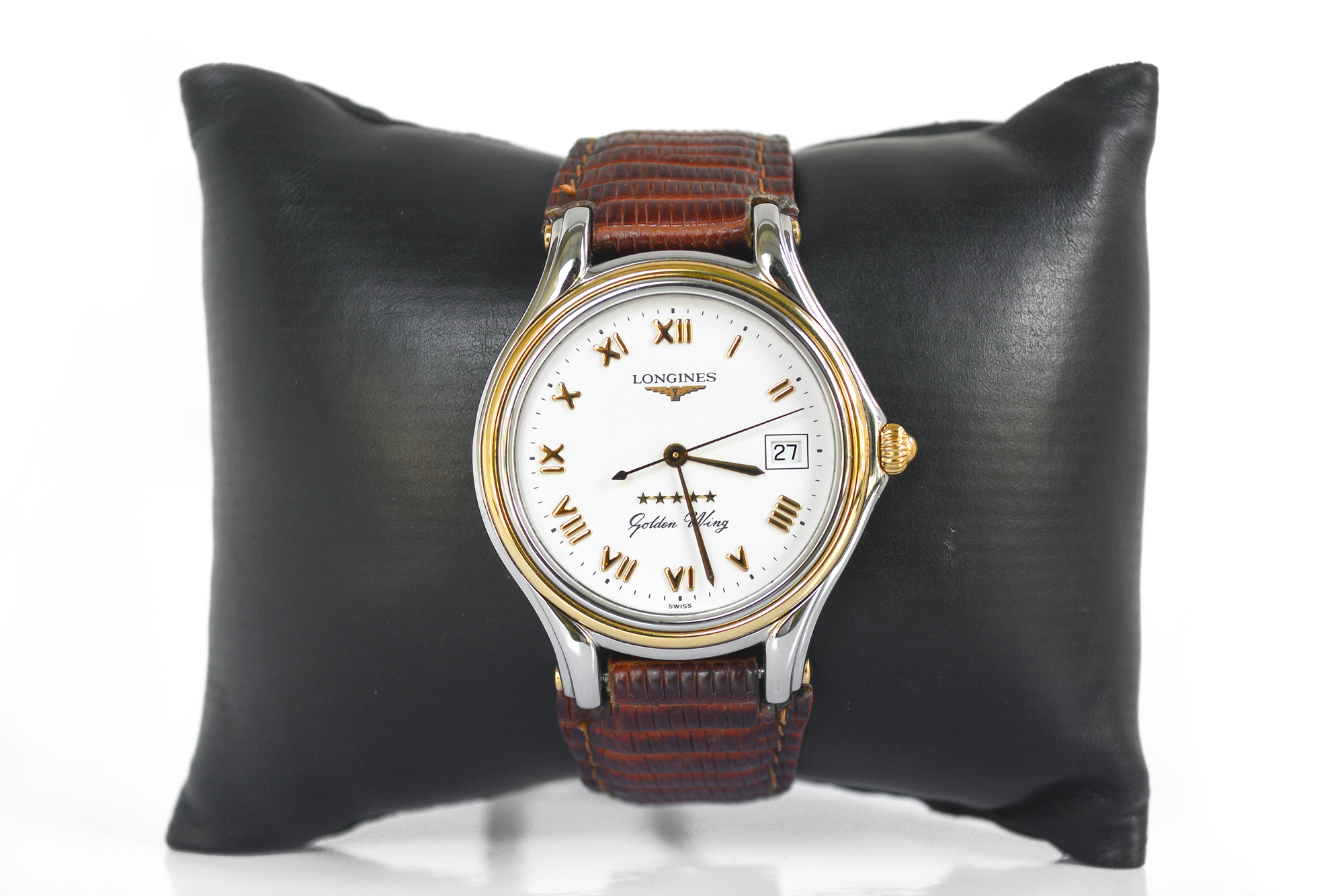 Longines Golden Wing ขอบ 18K Quartz สายหนัง