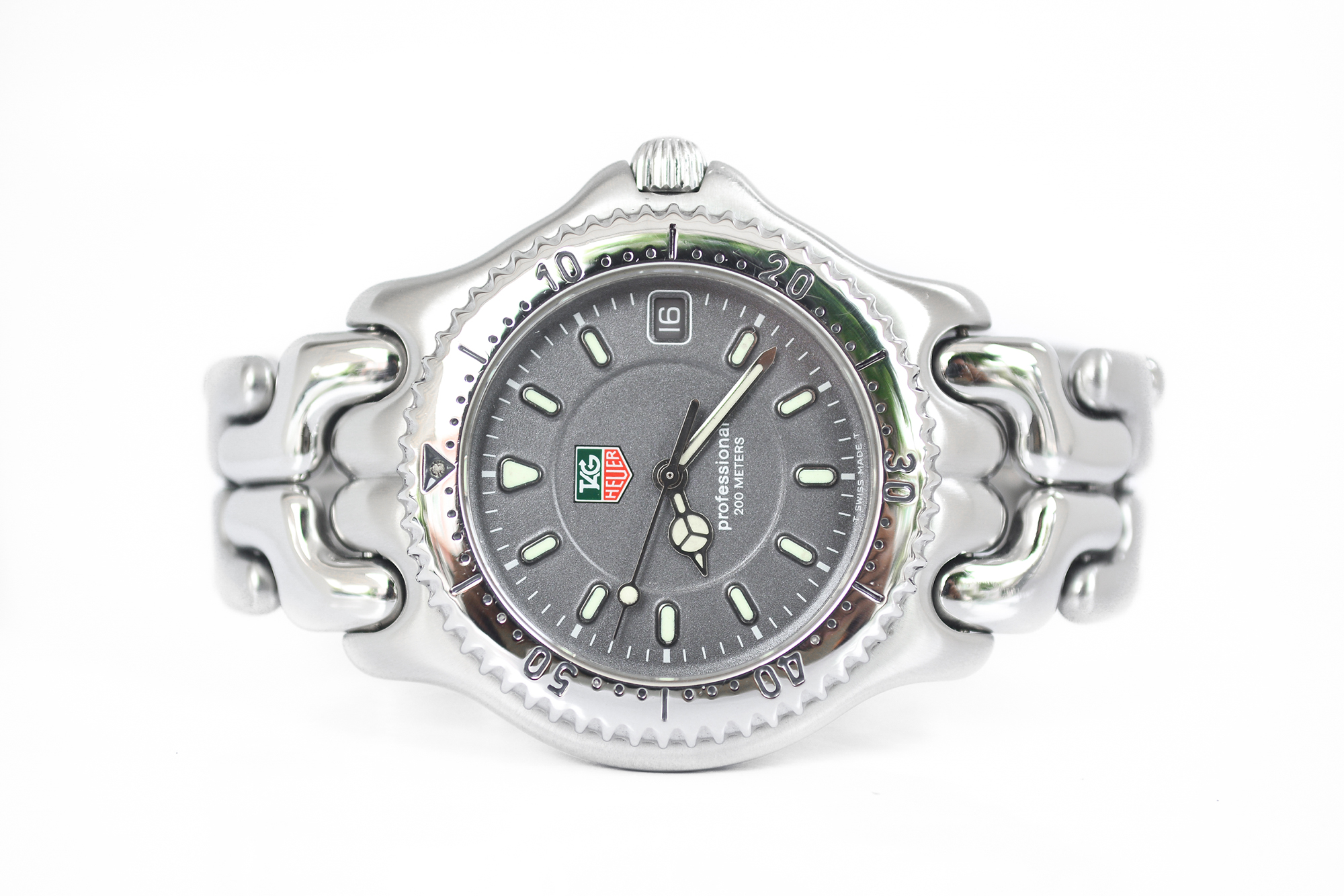 Tag Heuer King Size ก้างปลา เรือนเหล็ก หน้าเทา 2ชั้น