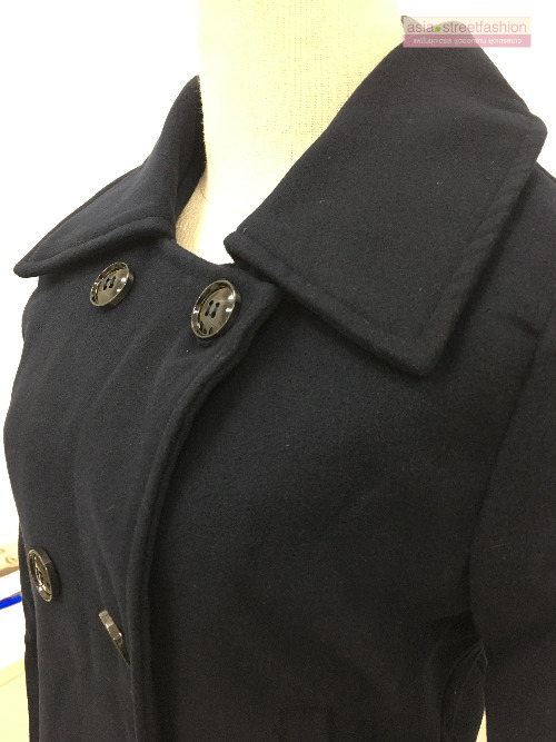 เสื้อโค้ทกันหนาว รุ่นกระดุม 2 แถว สไตล์เกาหลี ผ้าวูลเนื้อดี พร้อมส่ง DARK BLUE