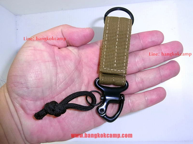 พวงกุญแจ ผ้าคอดูร่า คาราบิเนอร์ Carabiners สแน็ปลิงค์ Snaplink ตะขอเกี่ยว - ห่วงถอดได้ เหน็บเข็มขัดได้ (แบบ2สลัก-สีเขียว)