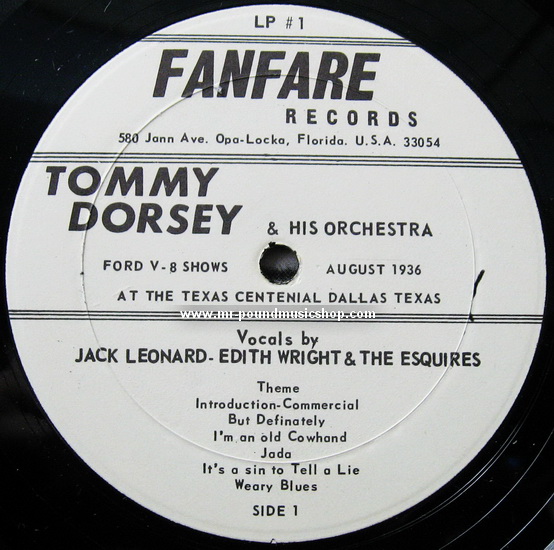 Tommy Dorsey & His Orchestra - Ford V-8 Shows, August 1936, At The Texas Centenial Dallas Texas