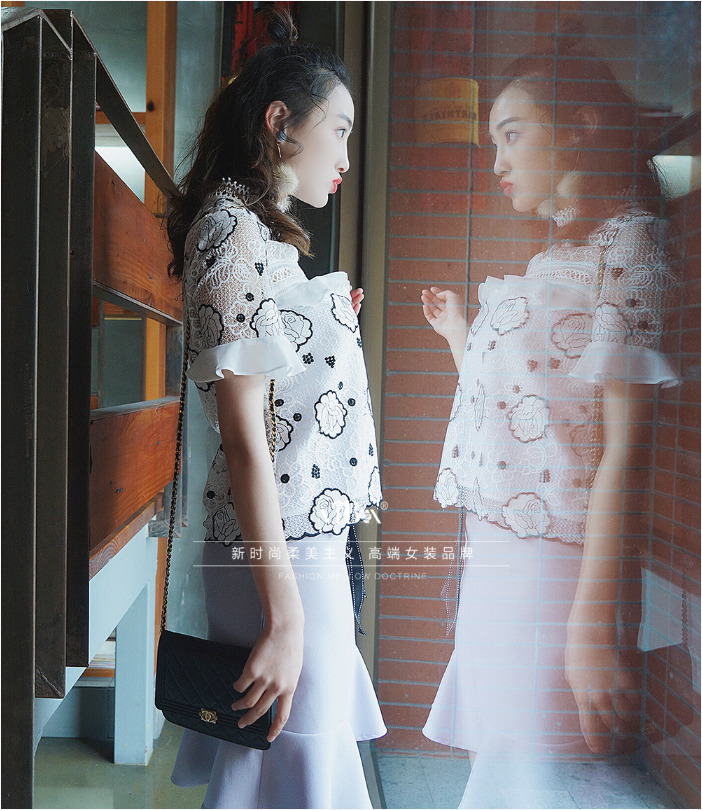 เสื้อลูกไม้สีขาวลายดอกไม้ สวยหวาน น่ารักสไตล์เกาหลี