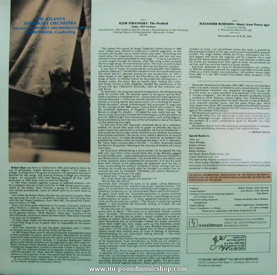 Robert Shaw / The Atlantic Symphony Orchestra - Igor Stravinsky: The Firebird (Suite, 1919 Version) / Alexander Borodin: Overtures And Polovetsian Dances From Prince Igor