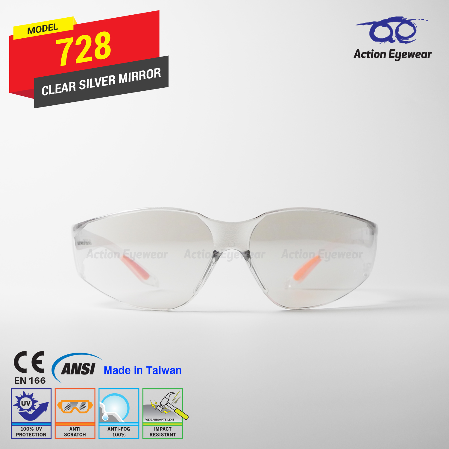 แว่นตานิรภัย รุ่น 728 (กันฝ้า 100%) เลนส์ใสปรอท