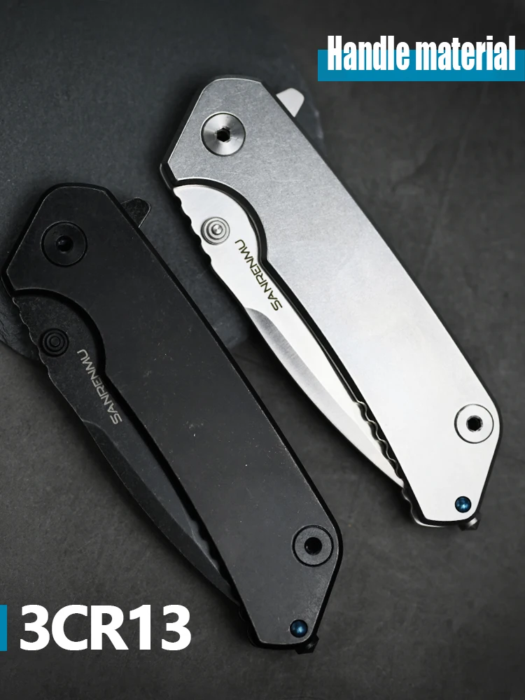 มีดพับ SANRENMU SRM 9008 ใบ12C27 Blade Ball Baring Survival EDC เครื่องมือกู้ภัย (9008 สีเงิน)