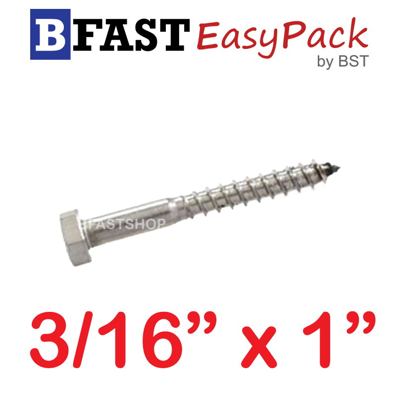 สกรูเกลียวปล่อยขันไม้สแตนเลส 3/16" x 1" ( 5 ตัว/ถุง)