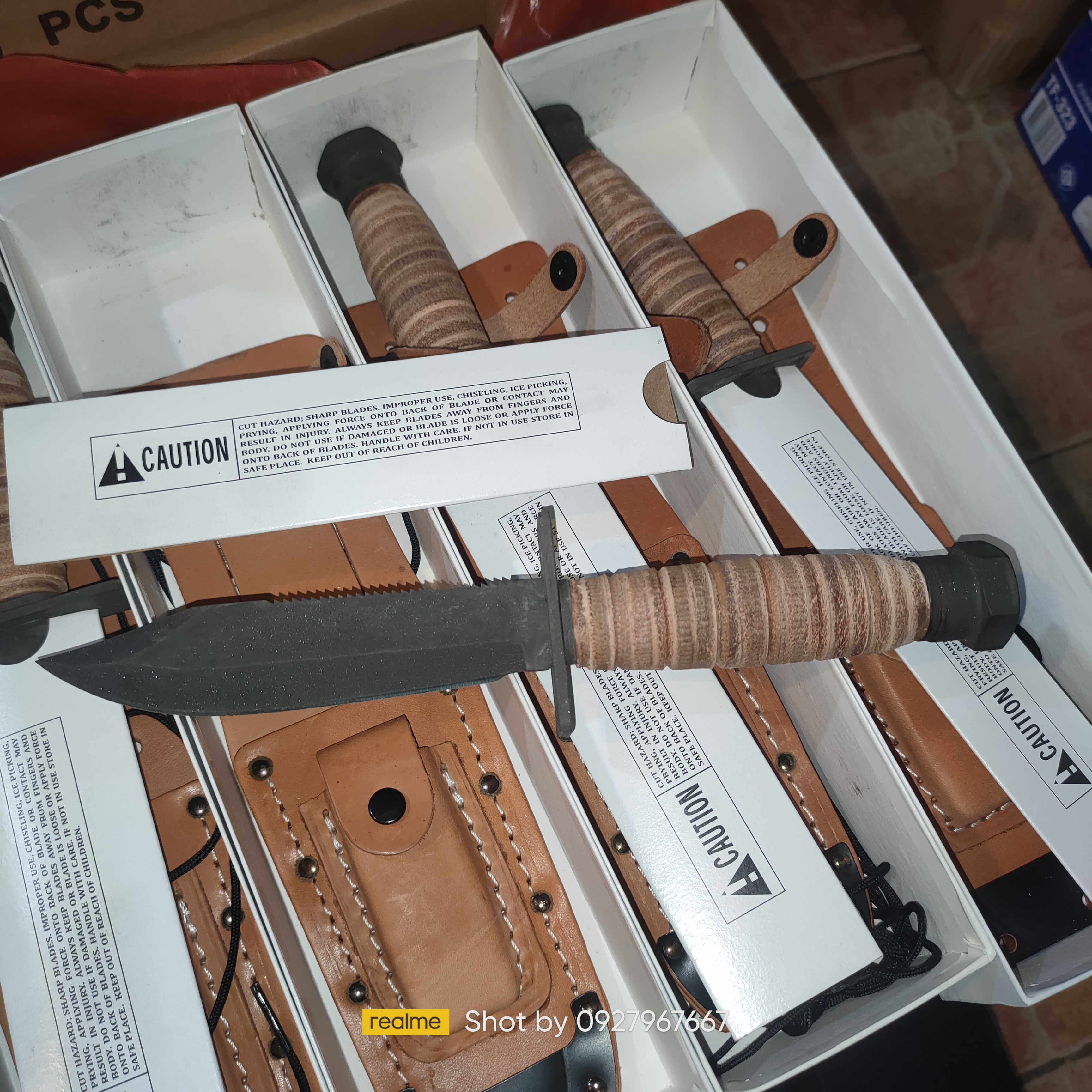 มีดใบตาย Ontario 499 Air Force Survival Knife 5" Sawback Blade with False Top Edge and Blood Grooves, Natural Leather Handle and Sheath - 6150
