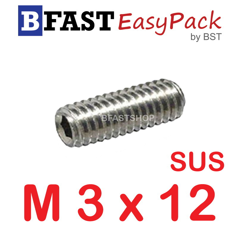 สกรูตัวหนอนสแตนเลส SUS M3 x 12 (15 ตัว/ถุง)