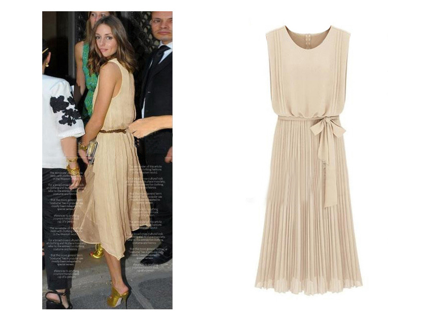 MAXI DRESS - ชุดเดรสยาวแขนกุด สีแอพพริคอท ผ้าชีฟอง ใส่ทำงาน กระโปรงอัดพลีท ใส่ออกงาน ASIA STREET FASHION