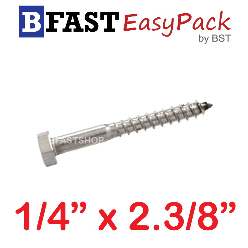 สกรูเกลียวปล่อยขันไม้สแตนเลส 1/4" x 2.3/8" ( 3 ตัว/ถุง)