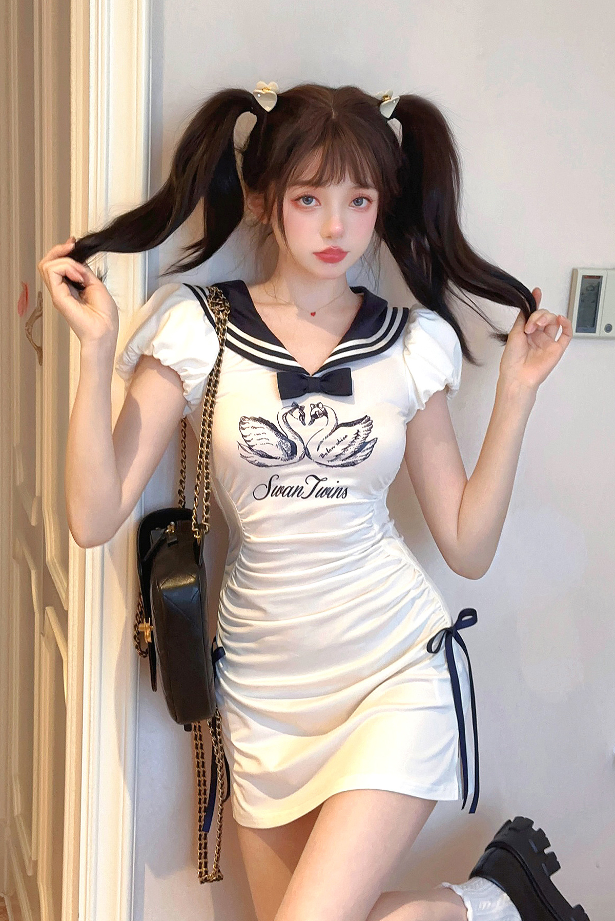 Bobon21 : พรีออเดอร์ เดรสแฟชั่นเข้ารูปแบบสวยหวาน แต่งปกกะลาสี แบรนด์แท้