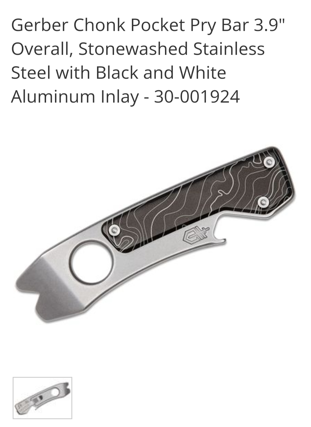 เครื่องมืออเนกประสงค์ Gerber Chonk Pocket Pry Bar 3.9" Overall, Stonewashed Stainless Steel with Black and White Aluminum Inlay - 30-001924