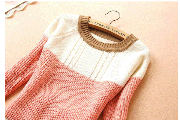 fashion เสื้อกันหนาว สเวตเตอร์ แขนยาว ไหมพรม คอกลม สีเบจ ชมพู ฟ้า น่ารักๆ ใส่เที่ยว ทำงาน