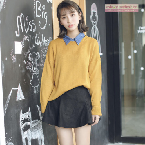 Sweater เสื้อสเวทเตอร์แขนยาว สีเหลือง ทรงสวย จะใส่เดี่ยวไหรือใส่โค้ทคลุมก็เริ่ด