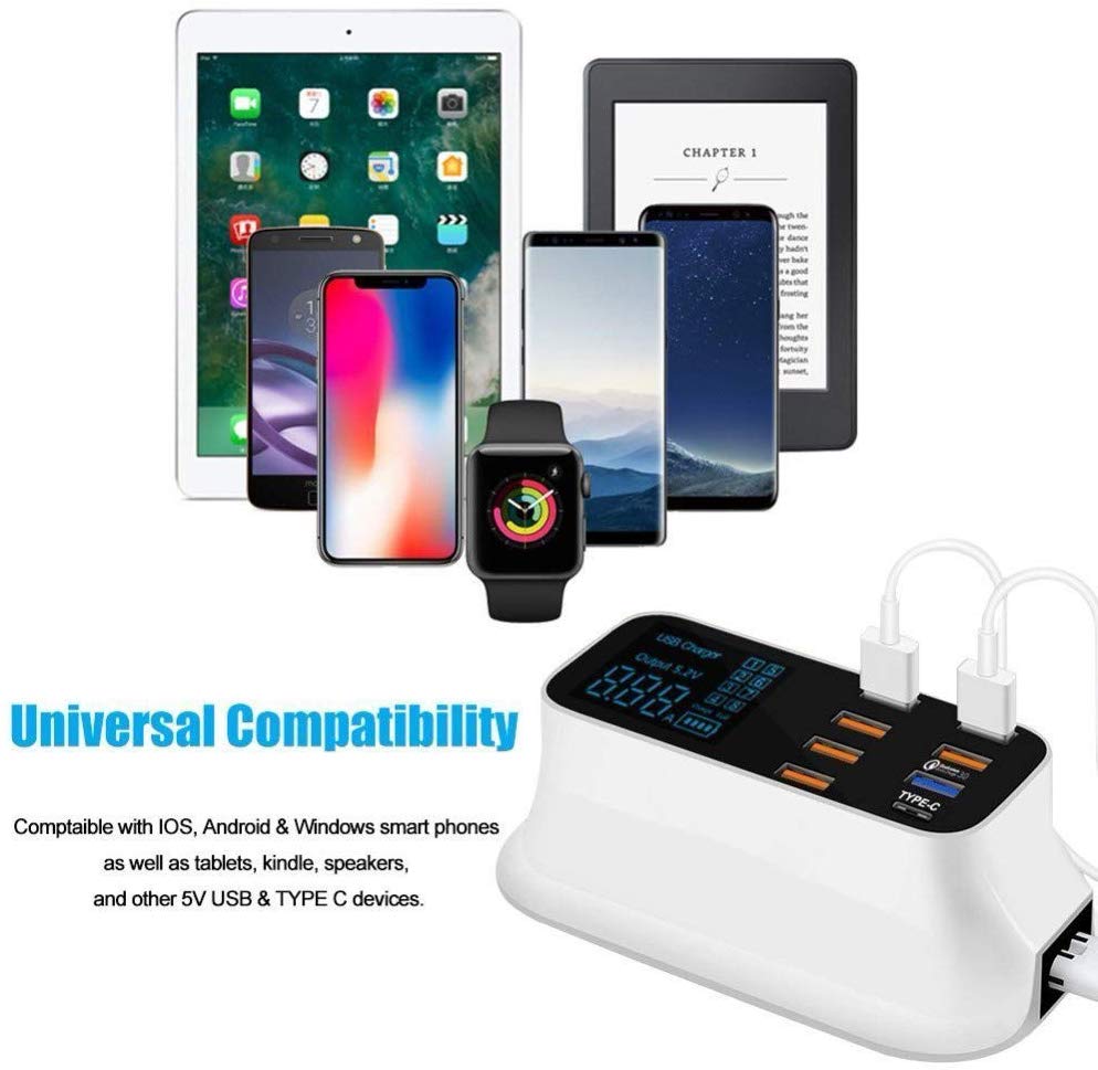 CD-A19Q USB Charger LCD 8 port 40W - แท่นชาร์จ USB 7 ช่อง รองรับ QC3.0, PD,Type-C