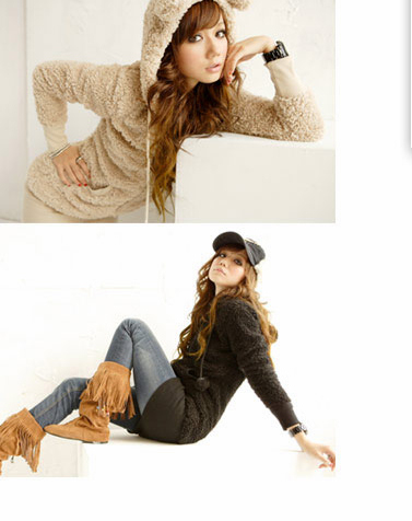 fashion เสื้อกันหนาวมีหมวก สีเบจ ขนปุย อุ่นๆ แฟชั่น น่ารักๆ