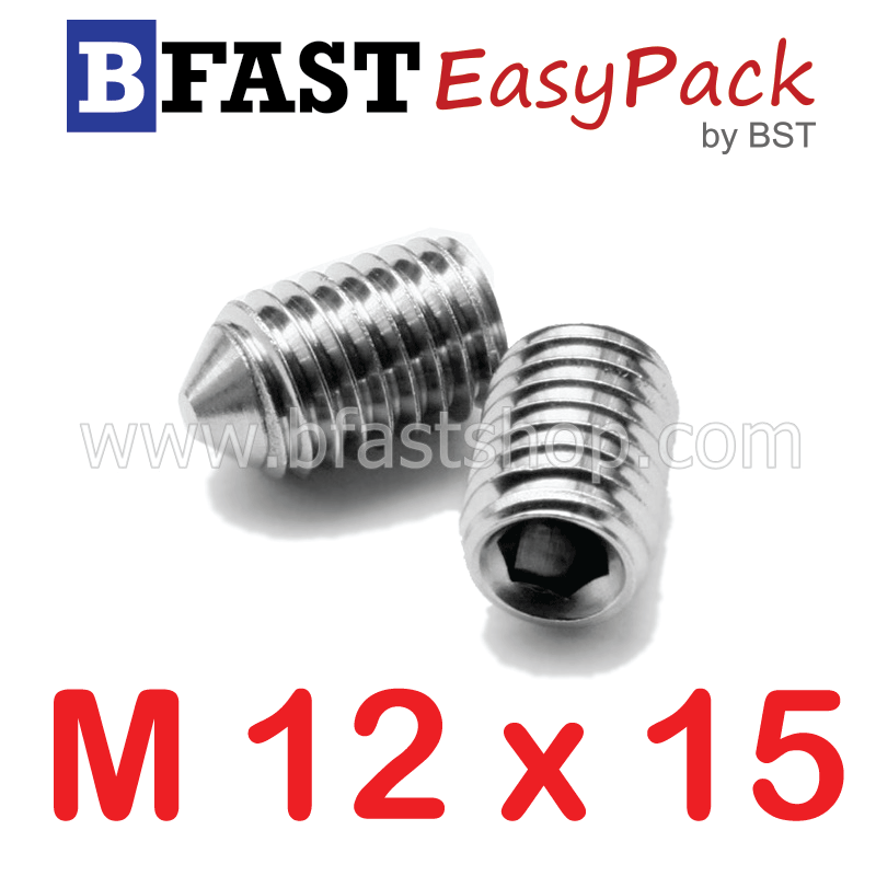 สกรูตัวหนอนปลายแหลมสแตนเลส SUS M12 x 15 (1 ตัว/ถุง)