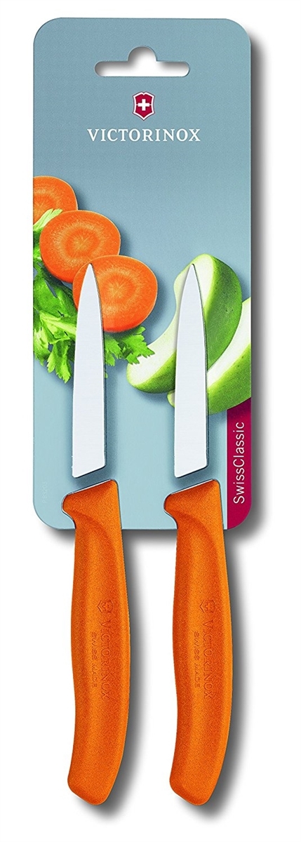 VICTORINOX PARING KNIFE SET 8cm สีส้ม ใบเรียบ แพ็คคู่ (2เล่ม) (6.7606.L119B)