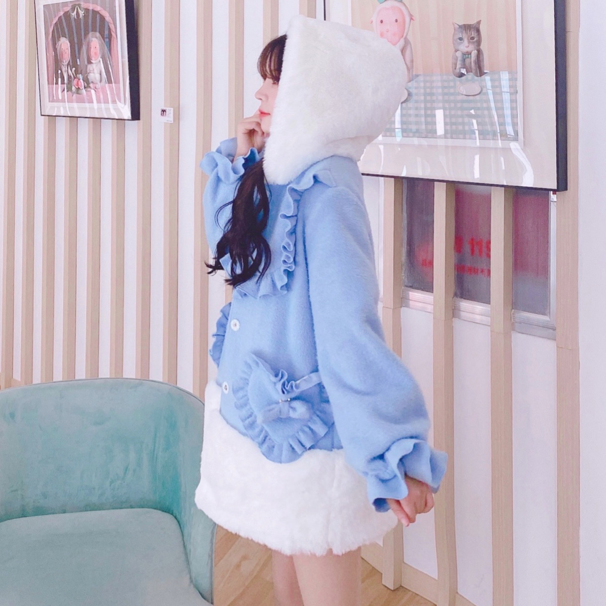 Summer Joy : พรีออเดอร์ เสื้อโค้ทแฟชั่นสไตล์โลลิต้าน่ารักๆ มีฮู๊ด แต่งขนเฟอร์ตามแบบ (สินค้าไม่รวมโบว์ชมพูค่ะ) แบรนด์แท้