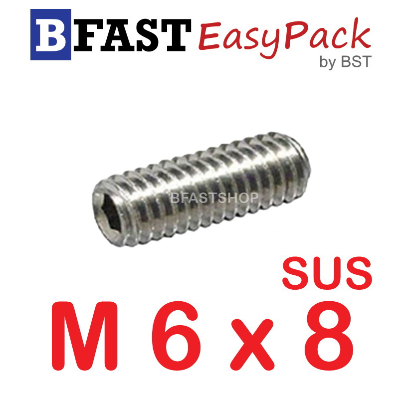 สกรูตัวหนอนสแตนเลส SUS M6 x 8 (12 ตัว/ถุง)